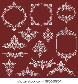 Floral design elements set, Page decoration. Vector illustration. Isolated on beige background. Can use for birthday card, wedding invitations.