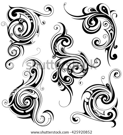 Floral design elements as tribal style tattoo shapes