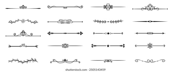 Elementos de diseño florales vintage divisores en color negro. decoración de la página. Ilustración vectorial