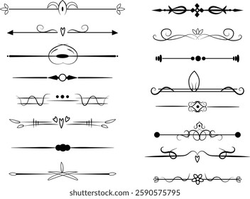 Floral design elements vintage dividers in black color.Vector Illustration