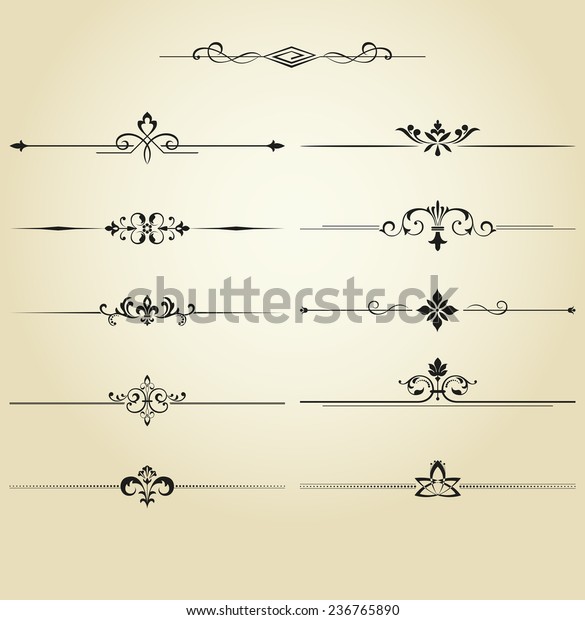 Floral design elements\
vintage dividers in black color. Page decoration. Vector\
illustration. Isolated on white background. Can use for birthday\
card, wedding\
invitations