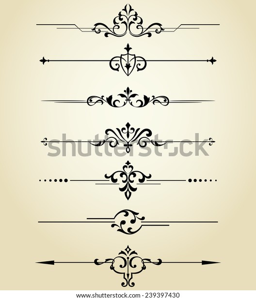 Floral design elements vintage dividers\
in black color.  Vector illustration. Can use for birthday card,\
wedding invitations. Design\
element.