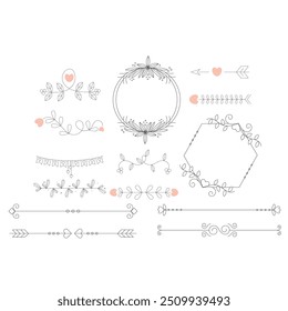 Elementos de design floral para casamentos e cartões de gratidão Coleção romântica