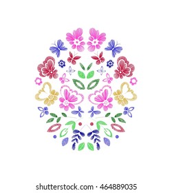 Floral design , embroidery pattern. Colorful vector illustration hand drawn. Fantasy flowers leaves and butterflies. T-shirt designs.

