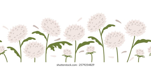 Floral design featuring delicate white flowers with green leaves in a minimalist style