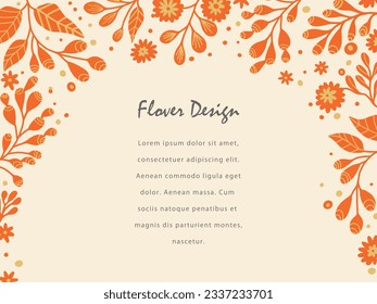 Floral design in folk style.Template, place for text. Floral border. Lace decor for birthday and postcard, wedding invitation.