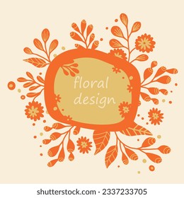 Floral design in folk style.Template, place for text. Floral border. Lace decor for birthday and postcard, wedding invitation.