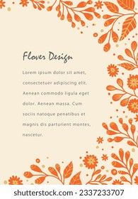 Floral design in folk style.Template, place for text. Floral border. Lace decor for birthday and postcard, wedding invitation.