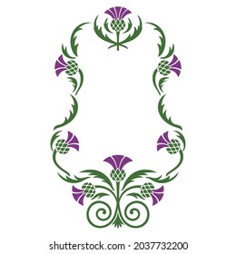 Floral design. Floral frame made of flowers and leaves of thistle, isolated on white, vector illustration