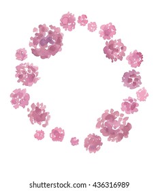 Floral design frame with peonies flowers hand painted. Vector illustration isolated on white .Circle pattern.