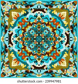 Floral design. Hand-drawing ornamental floral abstract for design of silk neckerchiefs or printing on textile. Floral hand made lace design. Borders, part. Floral design. Floral graphic. Floral design