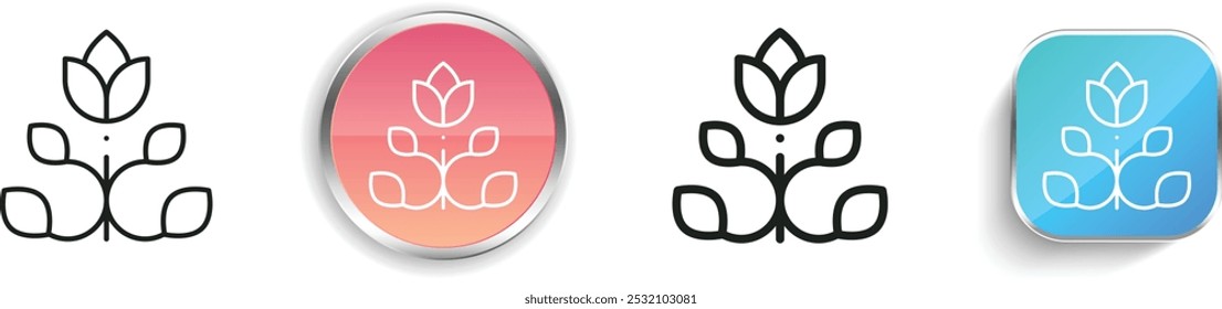 Icono de diseño floral. Diseño de estilo lineal delgado, regular y de Botón aislado sobre fondo blanco