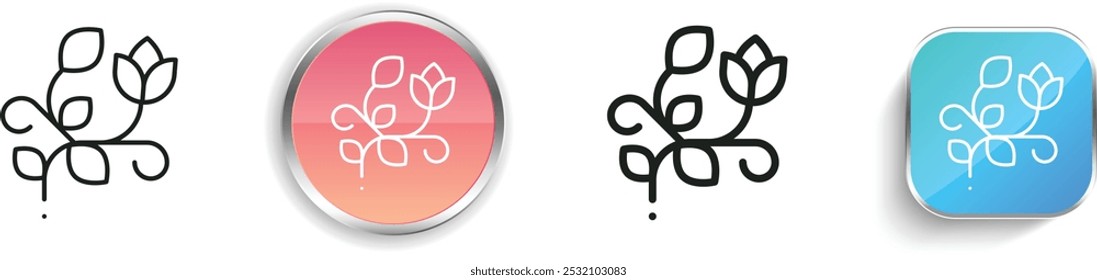 Icono de diseño floral. Diseño de estilo lineal delgado, regular y de Botón aislado sobre fondo blanco
