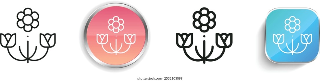 Icono de diseño floral. Diseño de estilo lineal delgado, regular y de Botón aislado sobre fondo blanco