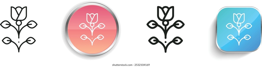 Icono de diseño floral. Diseño de estilo lineal delgado, regular y de Botón aislado sobre fondo blanco