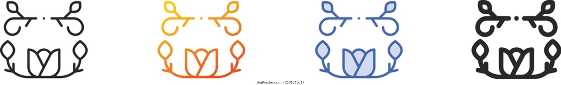 icono de diseño floral. Delgado lineal, degradado, trazo azul y diseño de estilo audaz aislado sobre fondo blanco
