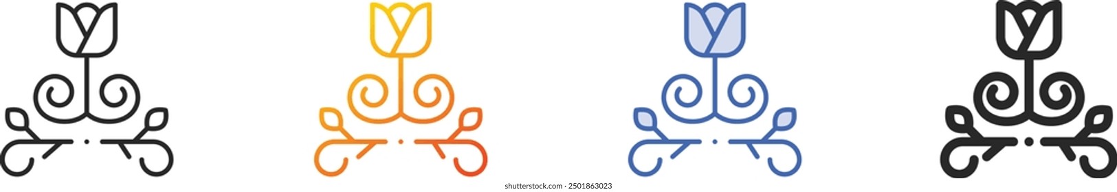 floral design icon.Thin Linear, Gradient, Blue Stroke and bold Style Design Isolated On White Background