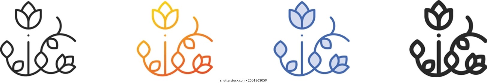 icono de diseño floral. Delgado lineal, degradado, trazo azul y diseño de estilo audaz aislado sobre fondo blanco