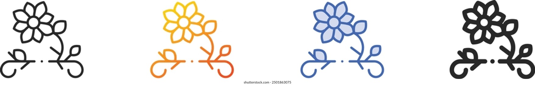 floral design icon.Thin Linear, Gradient, Blue Stroke and bold Style Design Isolated On White Background