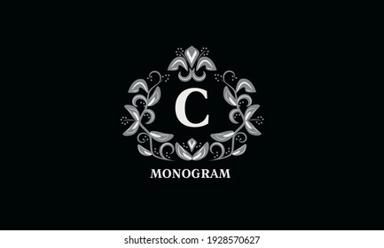 Floral design for invitations, menus, tickets. Wedding monogram with the letter C or two letters. The logo is identical for a restaurant, hotel, heraldry, jewelry.