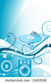 floral design, loudspeaker and turntable