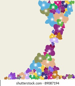 Floral design with multicolor orchids, vector illustration