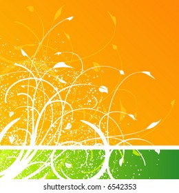 Floral design on orange and green background with splatter