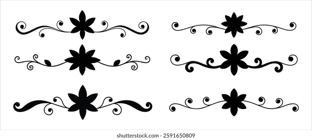 Floral Design Ornaments Bundle Set Silhouette Vector | Decorative Floral Elements for Elegant Designs
