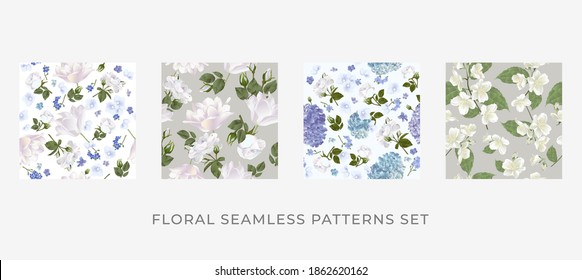 Blumendesign für Papier, Deckel, Stoff und andere Verwender. Realistische, nahtlose Muster aus Blumen.