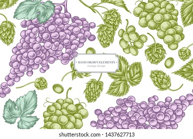 Floral design with pastel grapes, hop