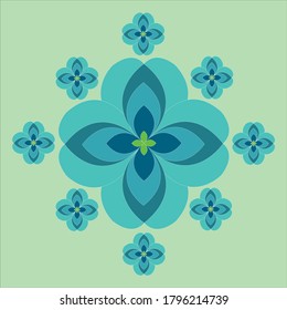 Floral design pattern in blue color on turquoise background