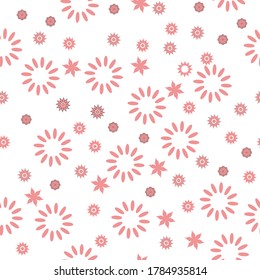 Floral design pattern. Cute seamless pink flowers on white background. Vector illustration for fabric, textile, gift wrapping, background, wallpaper, bullet journal
