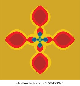 Floral design pattern in red color on off ochre color bckground
