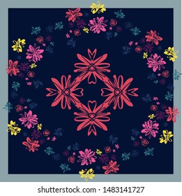 Floral design pattern for scarf with small flowers. Hijab fashion print. Vector.