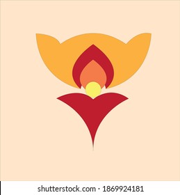 Floral design pattern in yellow and red on peach color background.