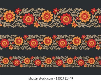 Floral design repeat border with different size. Vector