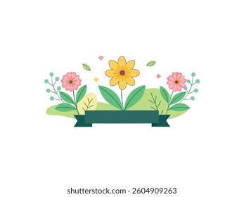 Floral design with ribbon banner, perfect for spring or any celebration.