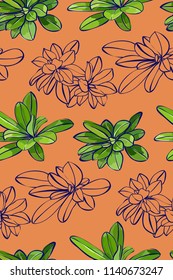 Floral design seamless pattern. Botanical illustration  hand painted. Textile print, fabric swatch, wrapping paper.