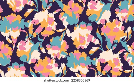 Floral design seamless pattern made with silhouettes of carnations and camouflage design, textile print