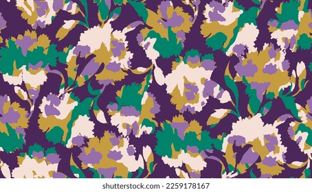 Floral design seamless pattern made with silhouettes of carnations and camouflage design, textile print