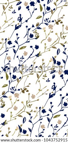 Floral design seamless pattern on black background. Summer wild flowers, leaves  and plant hand drawn. Vector illustration for textile, wrapping, fabric prints, scrapbooking.