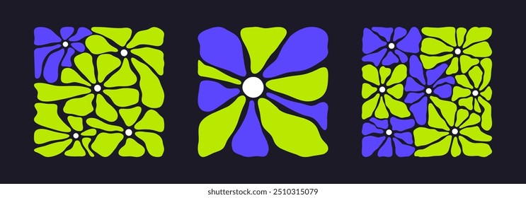 Formas de diseño floral. Conjunto de Ilustración vectorial plana de Elementos de diseño cuadrados modernos en forma de cuadrado Abstractas. Siluetas de flores contemporáneas