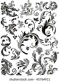 Floral design silhouette collection. Vector decoration