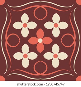 Floral design for silk scarf, bandana, hijab, shawl and other textiles. Square print for fabric, tile and other surfaces. 