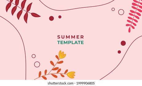 Floral design for social media post or stories templates with leaves and waves universal creative organic boho design. Foliage line art bohemian style leaves, blob and line art. Organic background