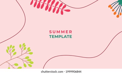 Floral design for social media post or stories templates with leaves and waves universal creative organic boho design. Foliage line art bohemian style leaves, blob and line art. Organic background