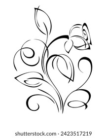 floral design with a stylized flower on a stem with leaves and curls. graphic decor