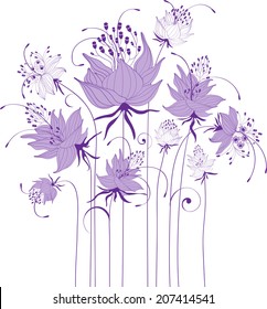 Floral design, stylized flowers, monochrome silhouette