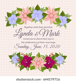 Floral design with summer flowers. Vector template of vintage wedding invitation card