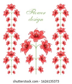 Floral design. Symmetrical vector pattern e with tropical flowers and palm branches.